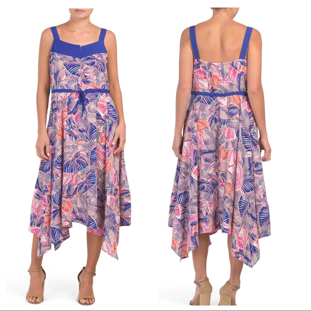 Floral tropical Printed Handkerchief Hem Dress Size Large